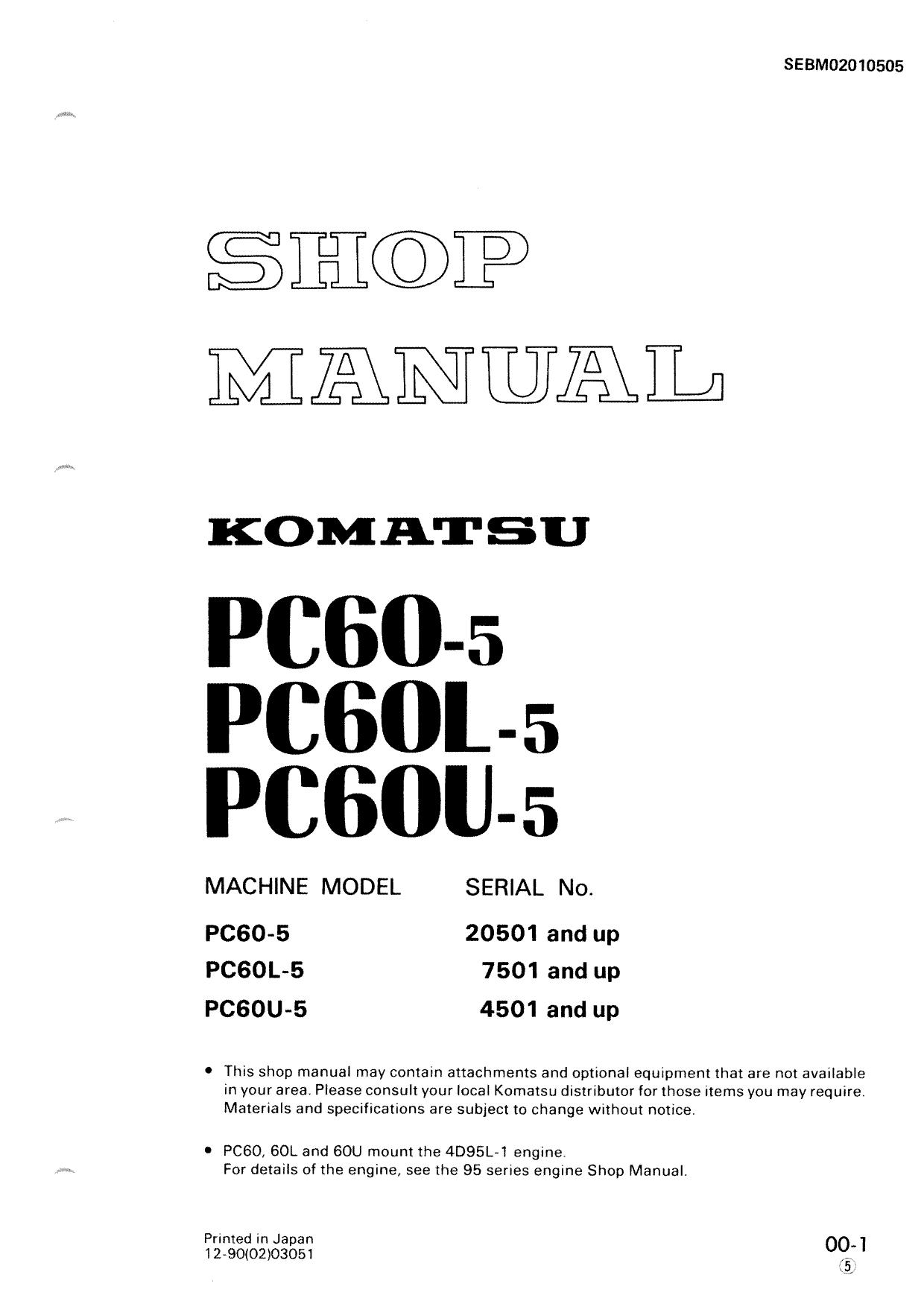 PC60-5 PC60L-5 PC60U-5 Shop Manual